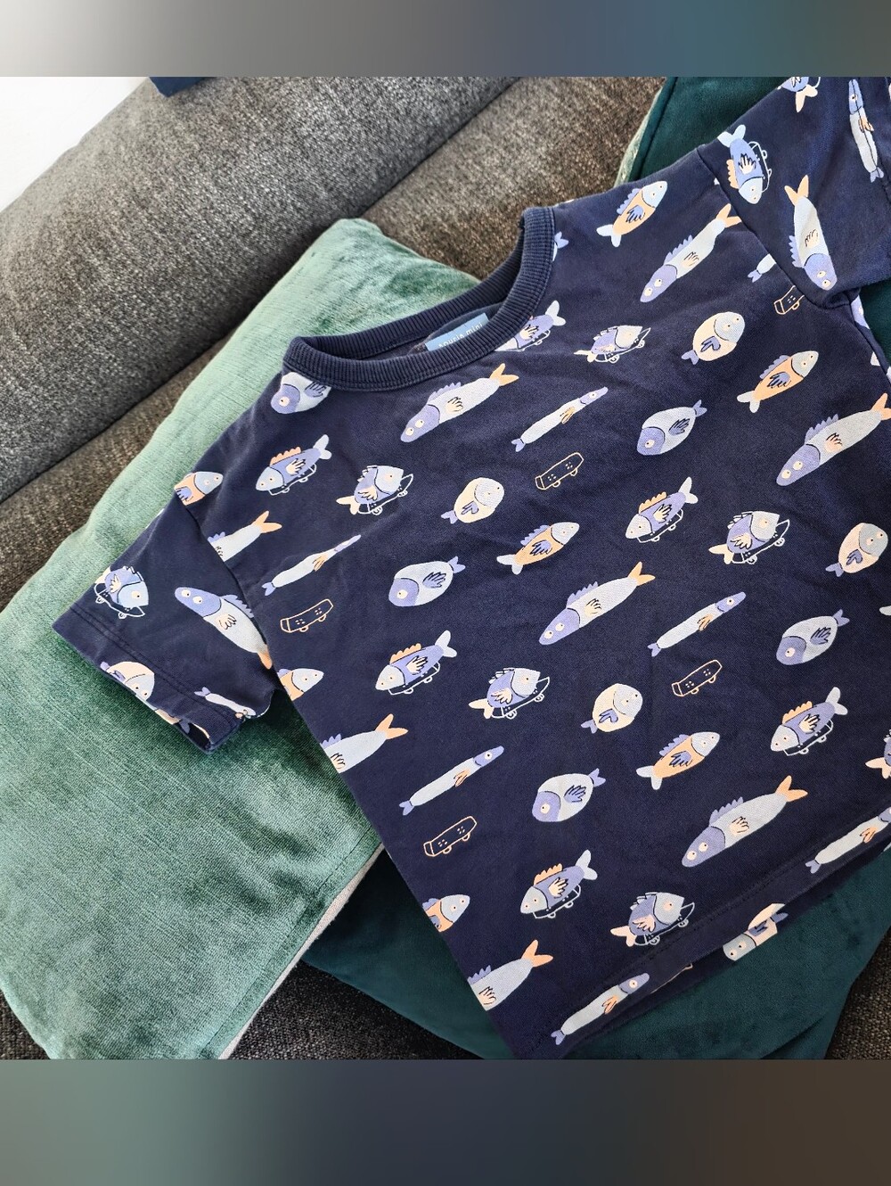 Navy Fish-Print Kids Tank Top